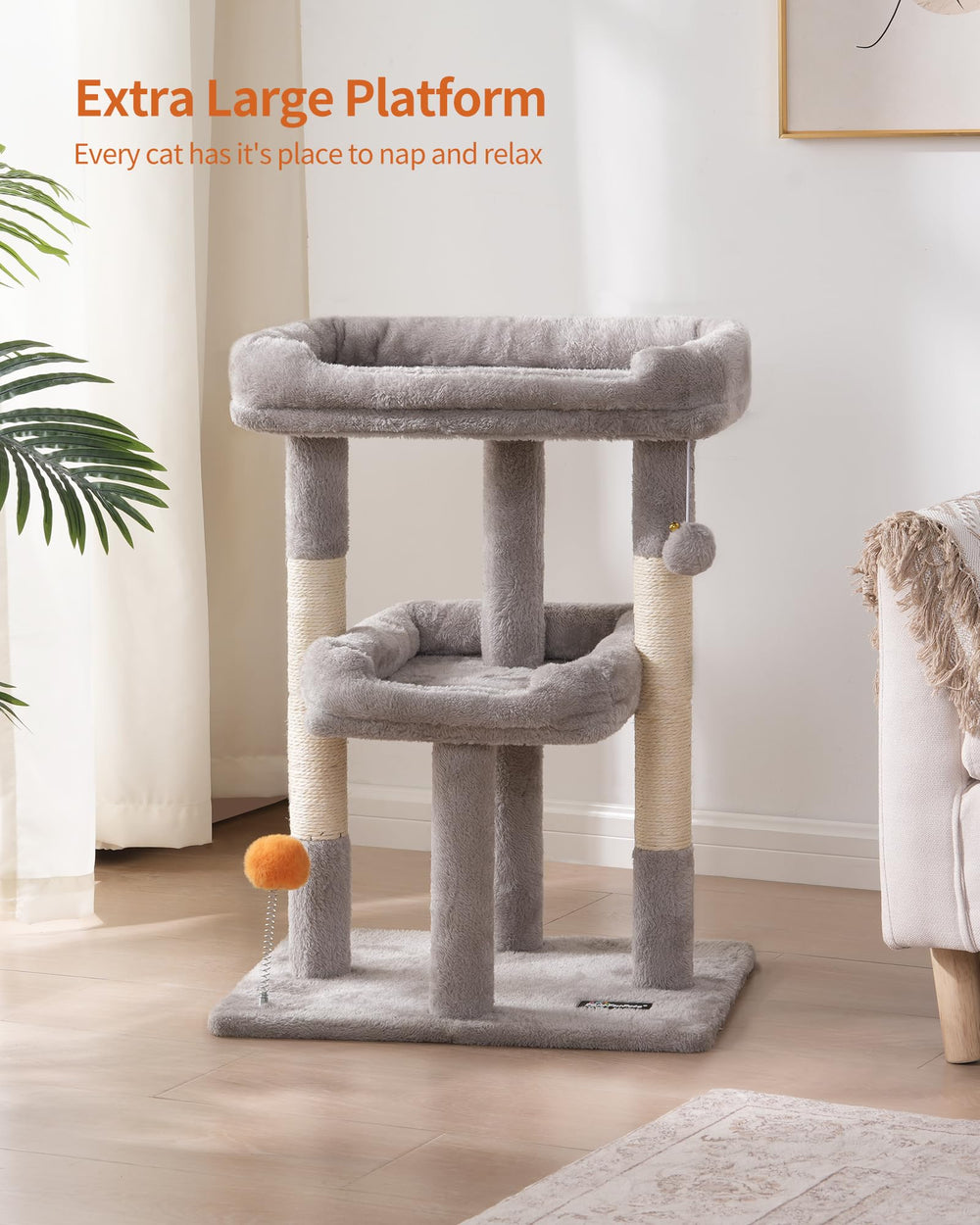 FourFurPets Cat Tree sisal post promotes natural scratching while protecting furniture.