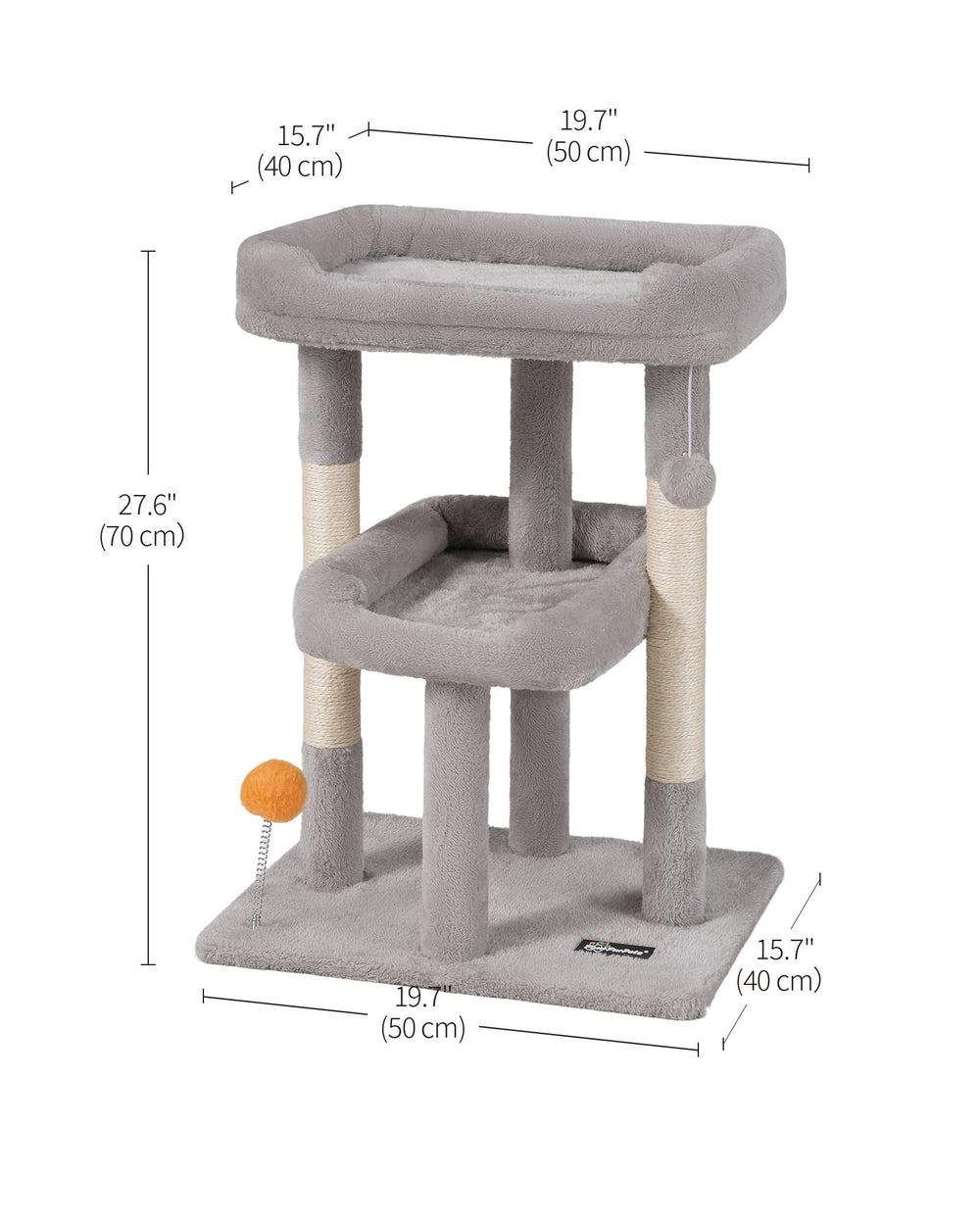 FourFurPets Small Cat Tree spring-ball highlights interactive play and hunting instincts.