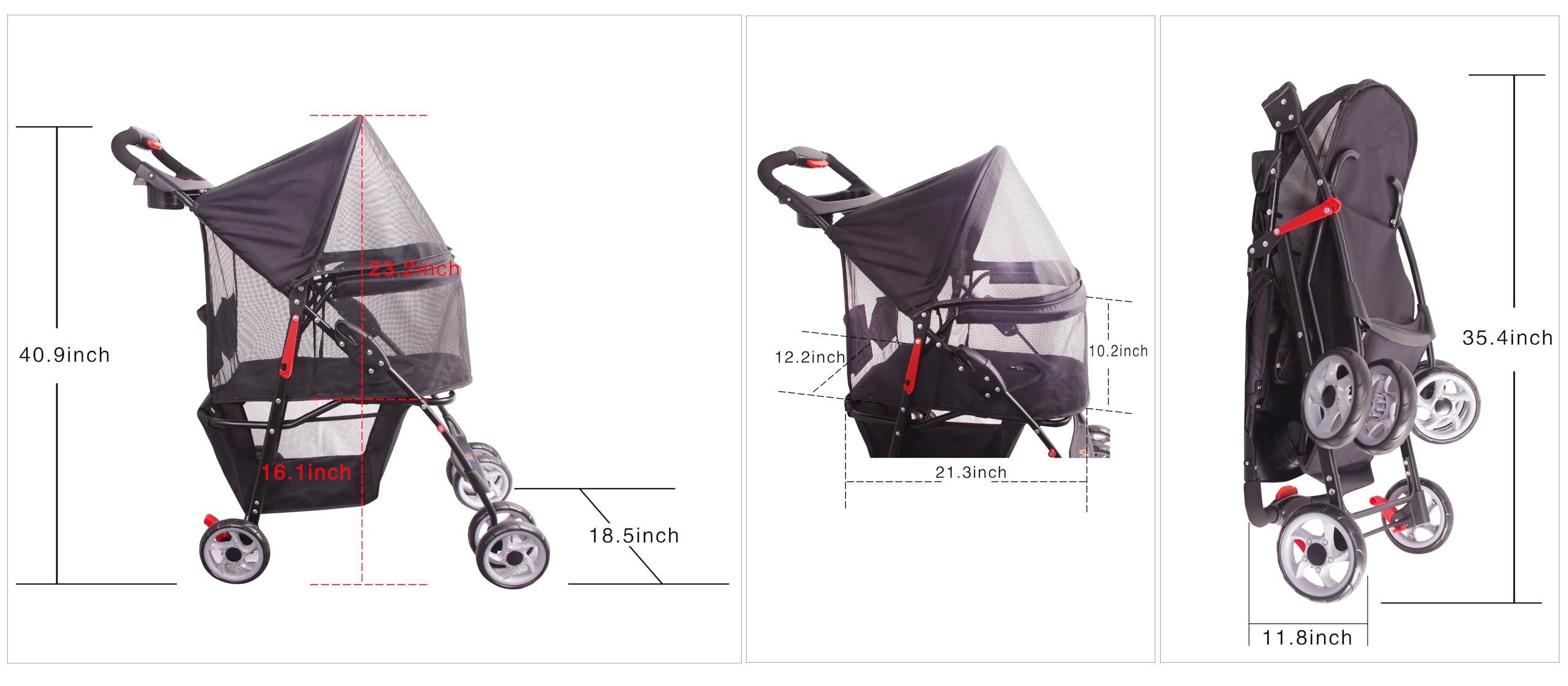 FOURPAW full-window stroller side view highlights roomy interior for comfort