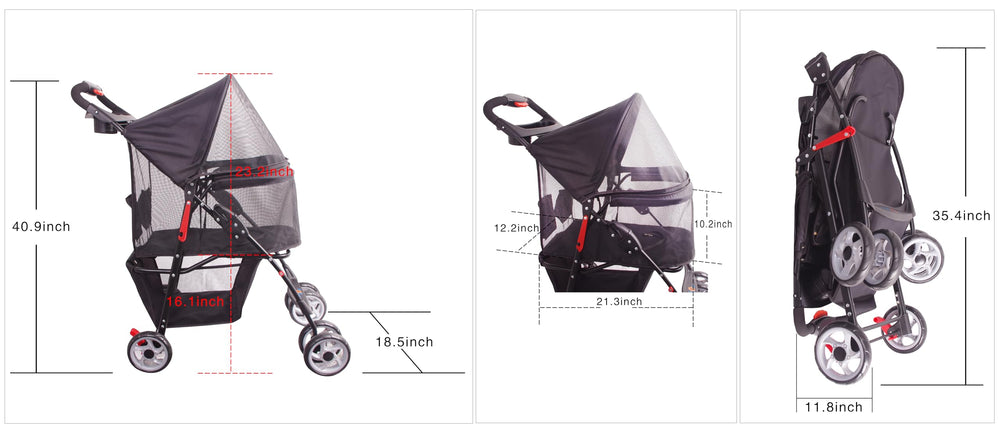 FOURPAW full-window stroller side view highlights roomy interior for comfort
