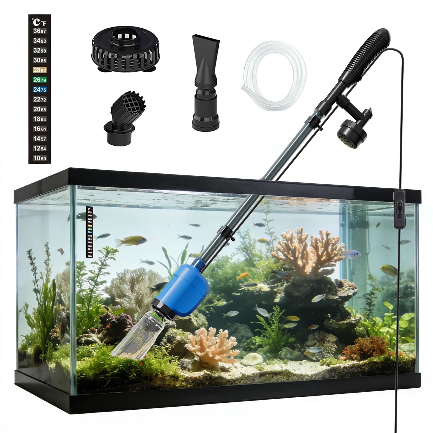 FOUSIUTIM 6-in-1 cleaner in action for debris removal and water changes