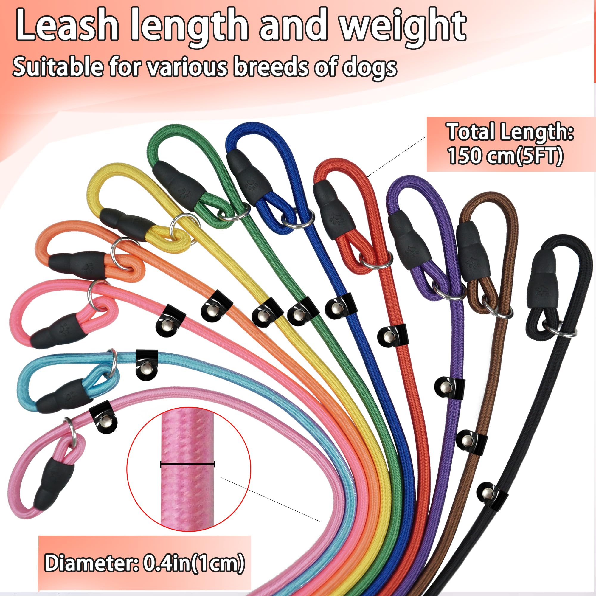 FOVRLZSE adjustable slip lead on dog neck for quick training adjustments