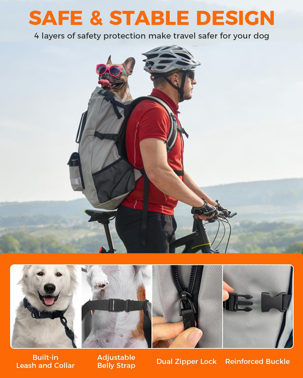 FoxFocus carrier chest buckle close-up, reinforced safety for active dogs.