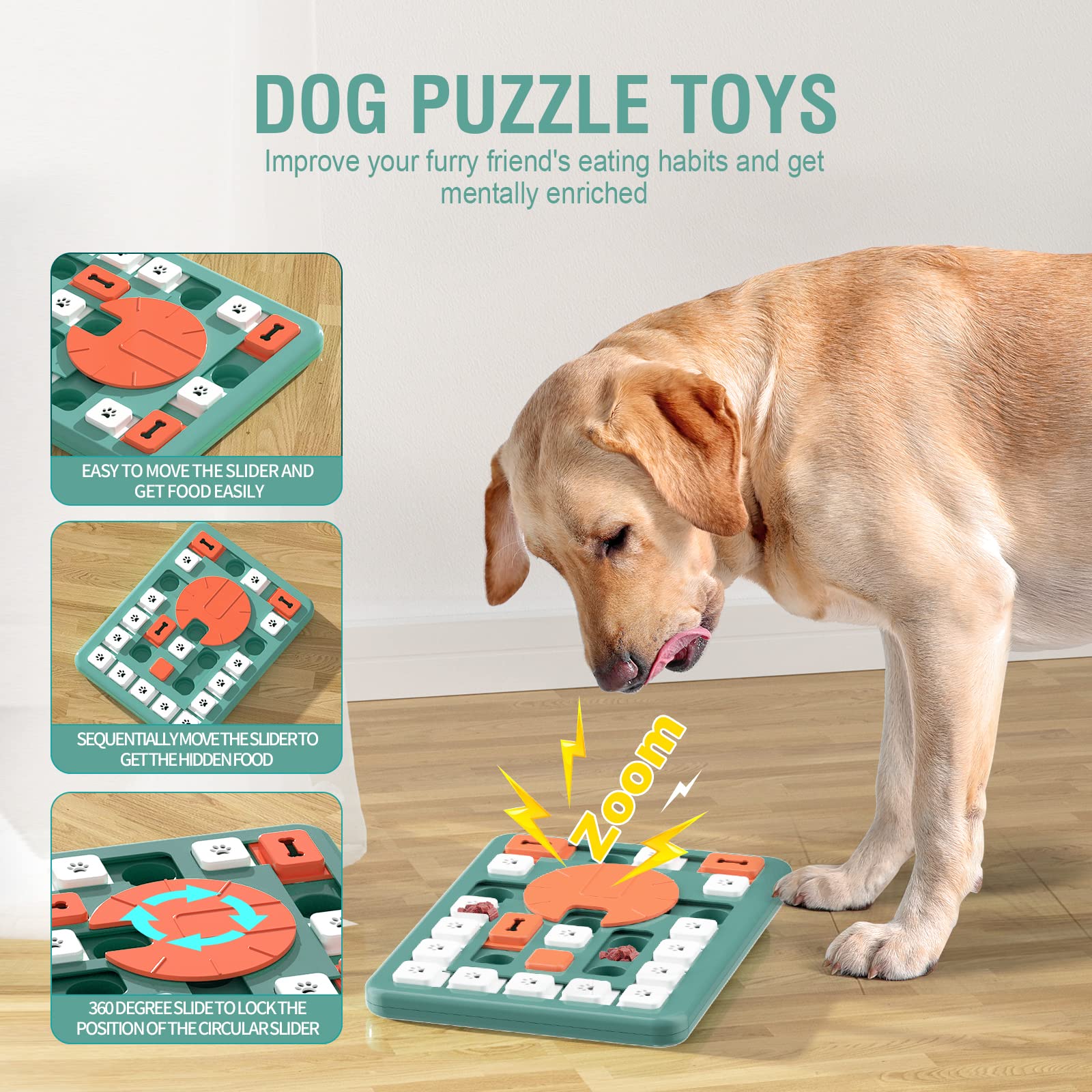 FOXMM dog puzzle toy with squeaky center attracting attention during play