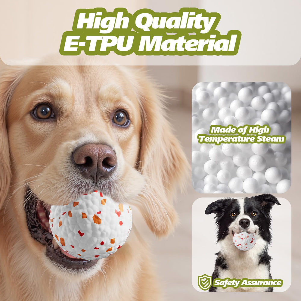 FOXMM E-TPU dog ball being retrieved by a dog in yard.