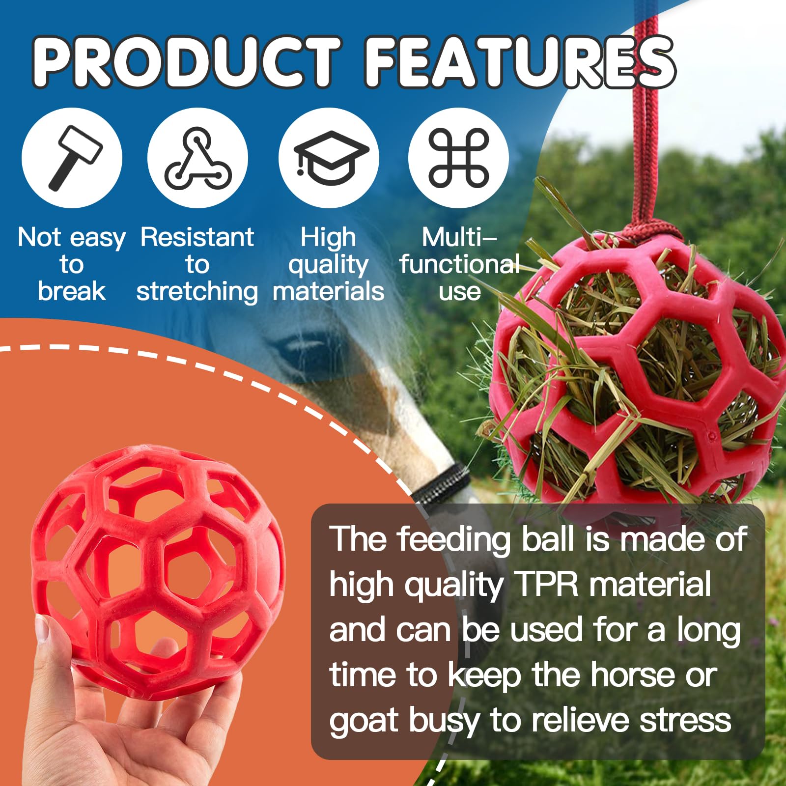 Foycow bright color hay ball in action showing motion and engagement.