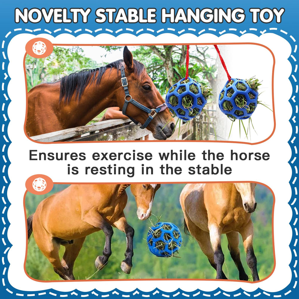 Foycow stable toy hay ball keeps horses moving during stall time.
