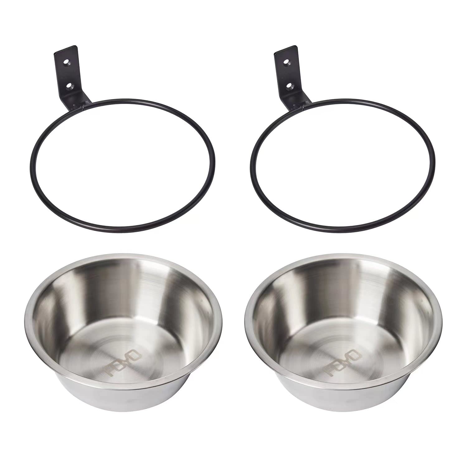 FOYO two stainless steel bowls for dry kibble and wet food.