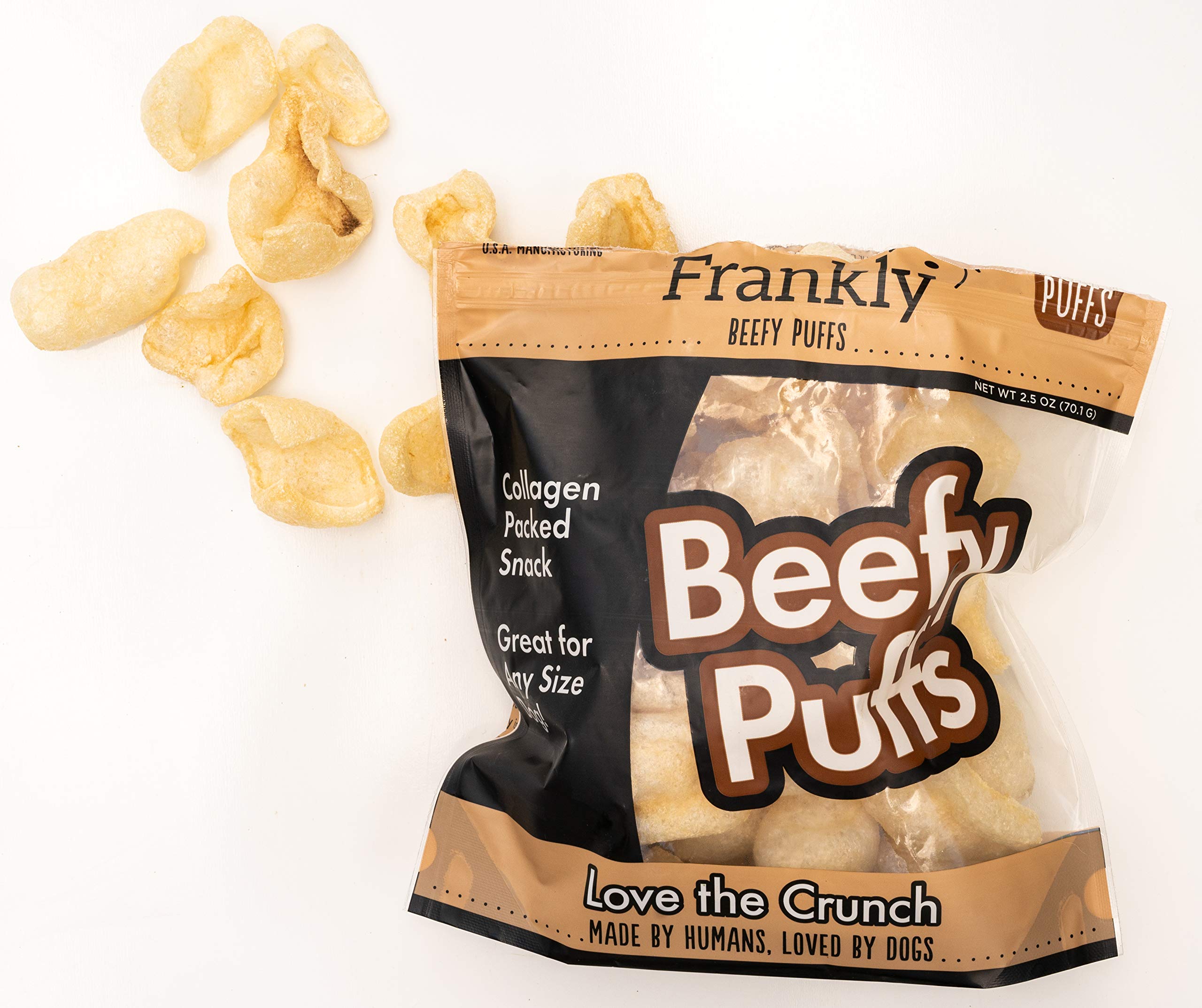 Close-up of Frankly Beefy Puffs showing a crunchy texture ideal for training rewards.