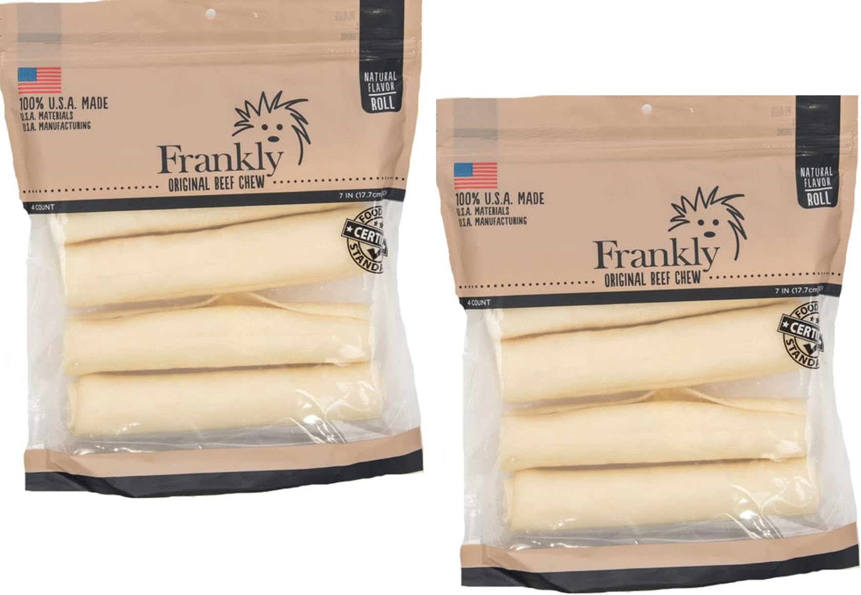 Frankly Original beef chew roll close-up reveals chewy texture dogs enjoy.