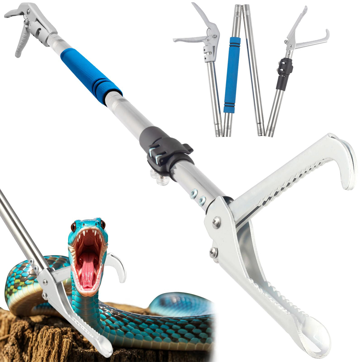 Frebuta snake grabber 69-inch reach keeps you at a safe distance while handling snakes.