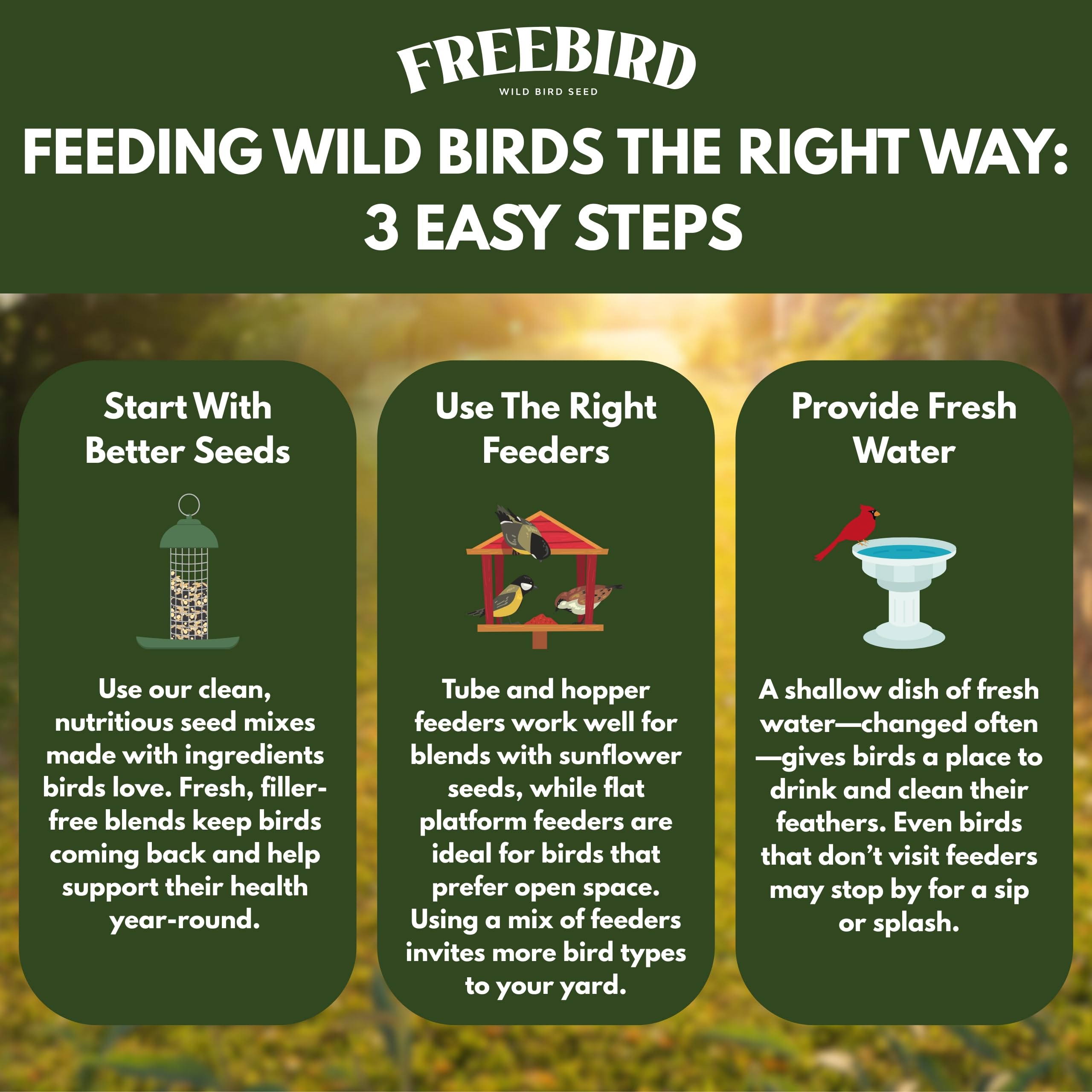 FREEBIRD Locally sourced US farms seeds promote freshness and trust