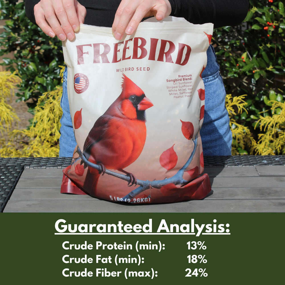 FREEBIRD Mesh feeder setup minimizes spills while attracting birds