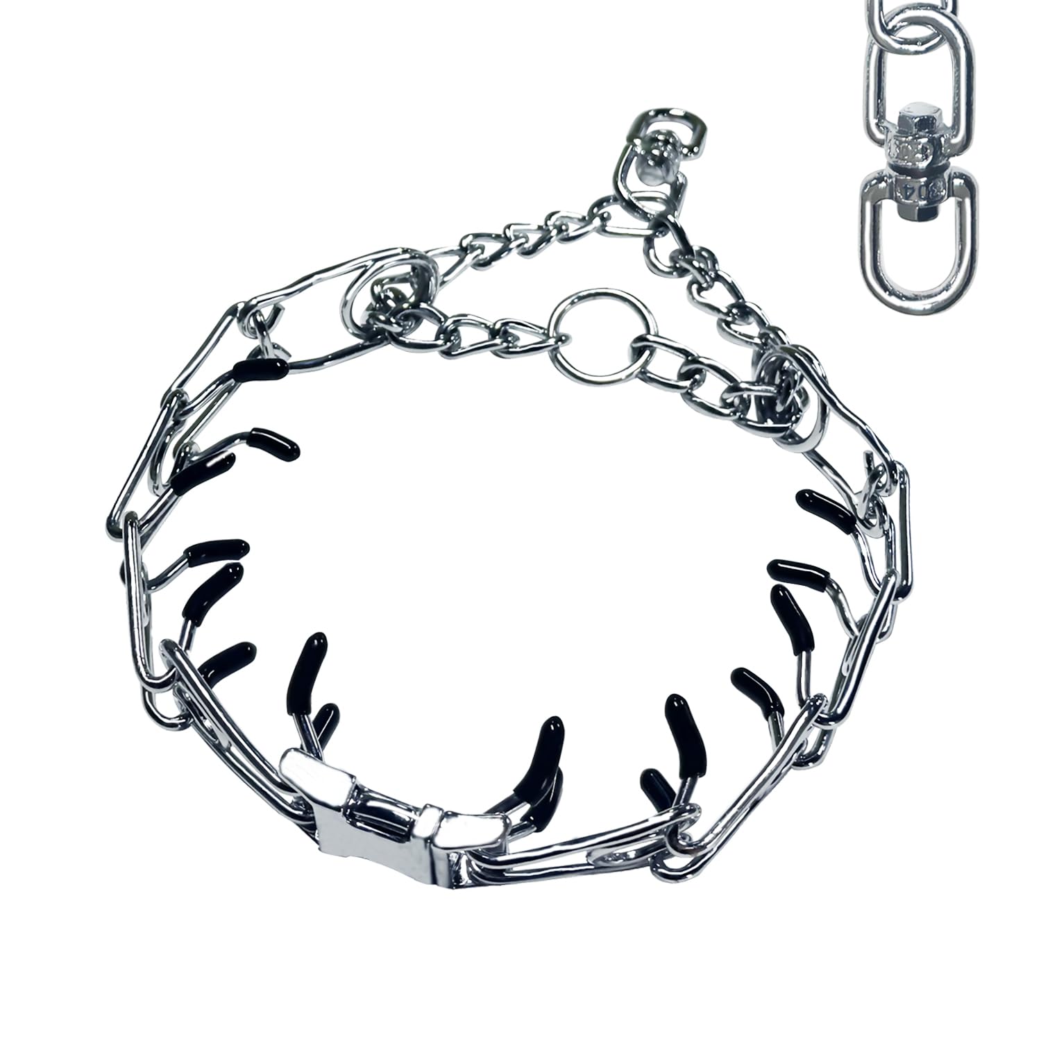 Freedom&Soul adjustable stainless steel dog collar shown on a dog for secure daily walks
