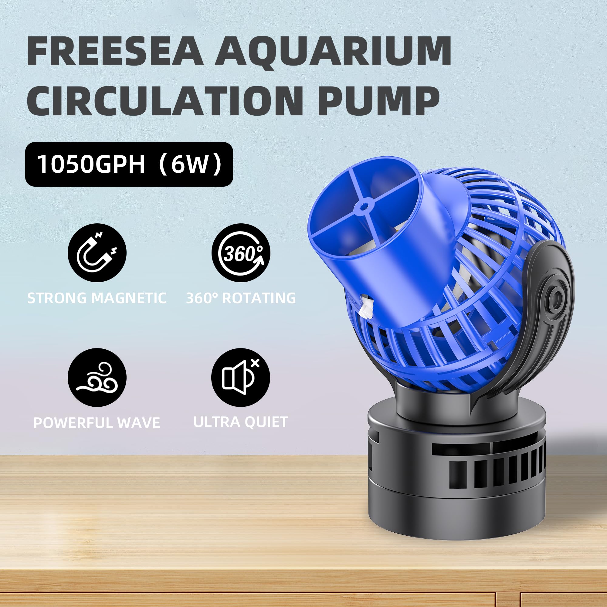 FREESEA wave-maker rotates 360 degrees for customizable water motion in your tank