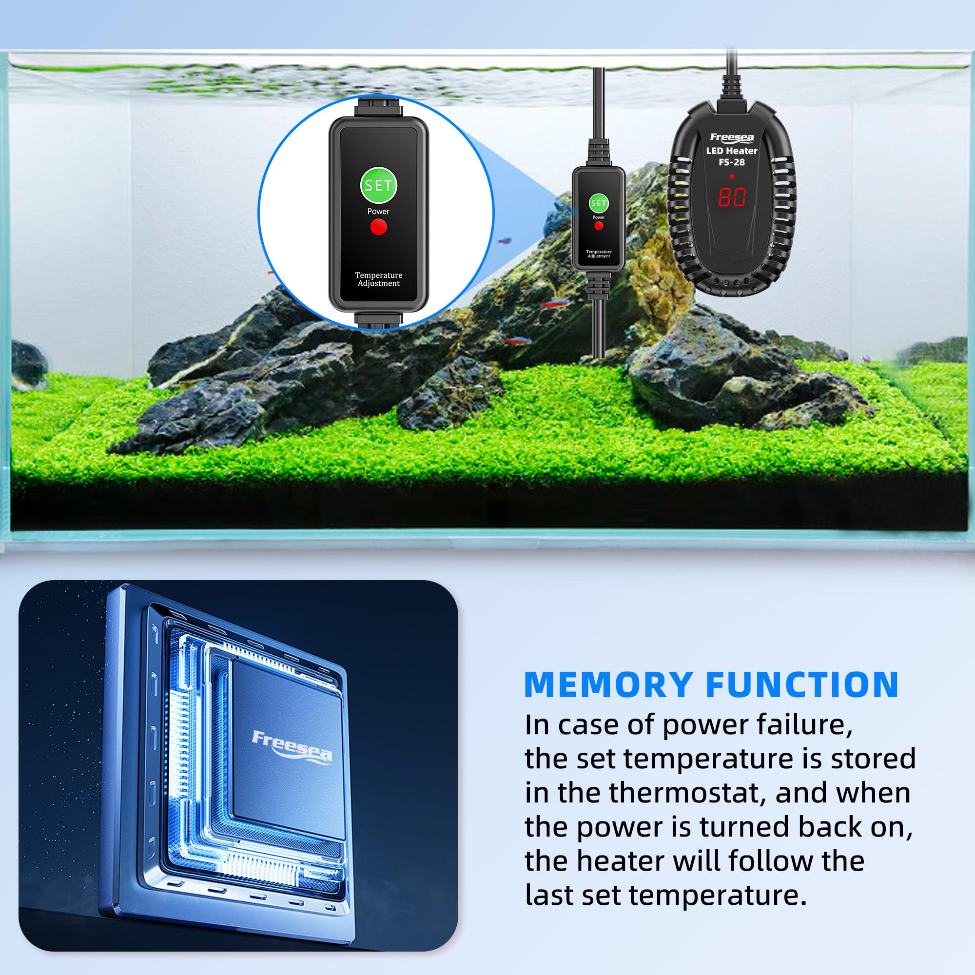 FREESEA 5 ft power cord offers room to place the heater away from water features.