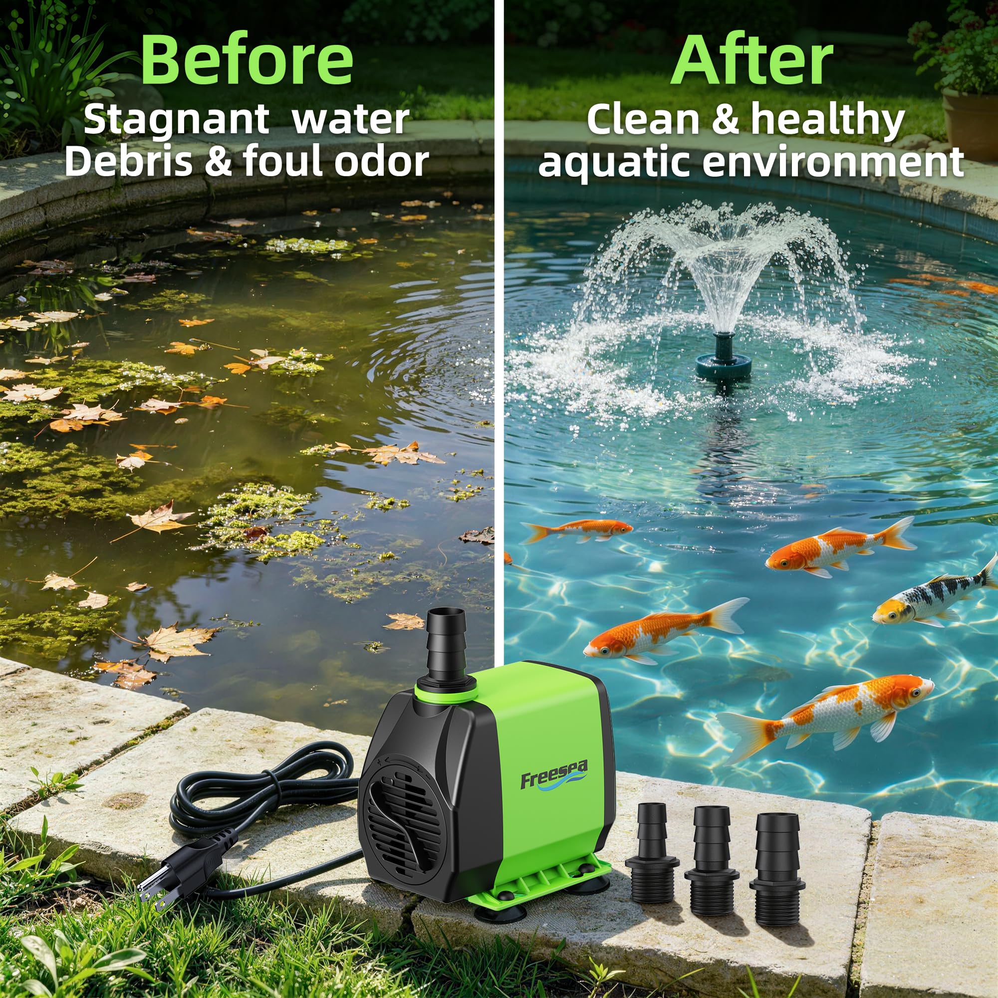 FREESEA fountain pump flow-adjust demonstrates adjustable control for customizable water flow