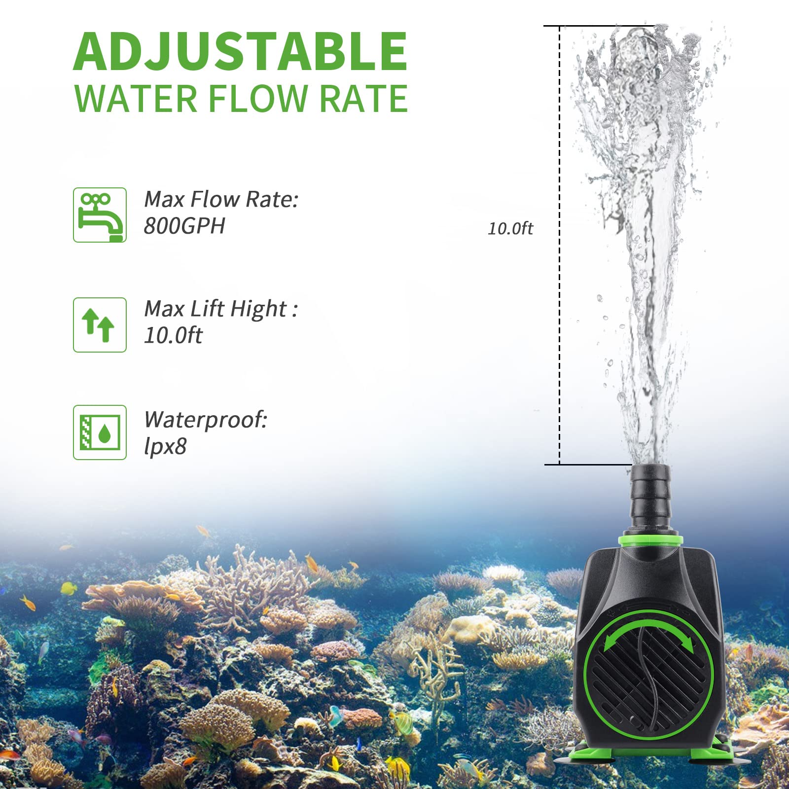 FREESEA pump with 5ft tubing for flexible fountain setups.