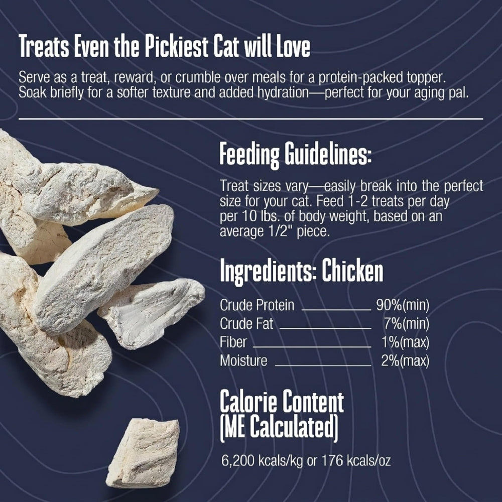 Just One Chicken cat treats close-up, Whole Life Pet, ideal for sensitive tummies.