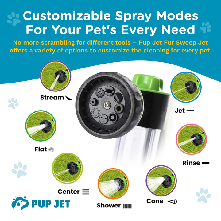 Pup Jet flat spray mode for broad coverage and gentle rinse.