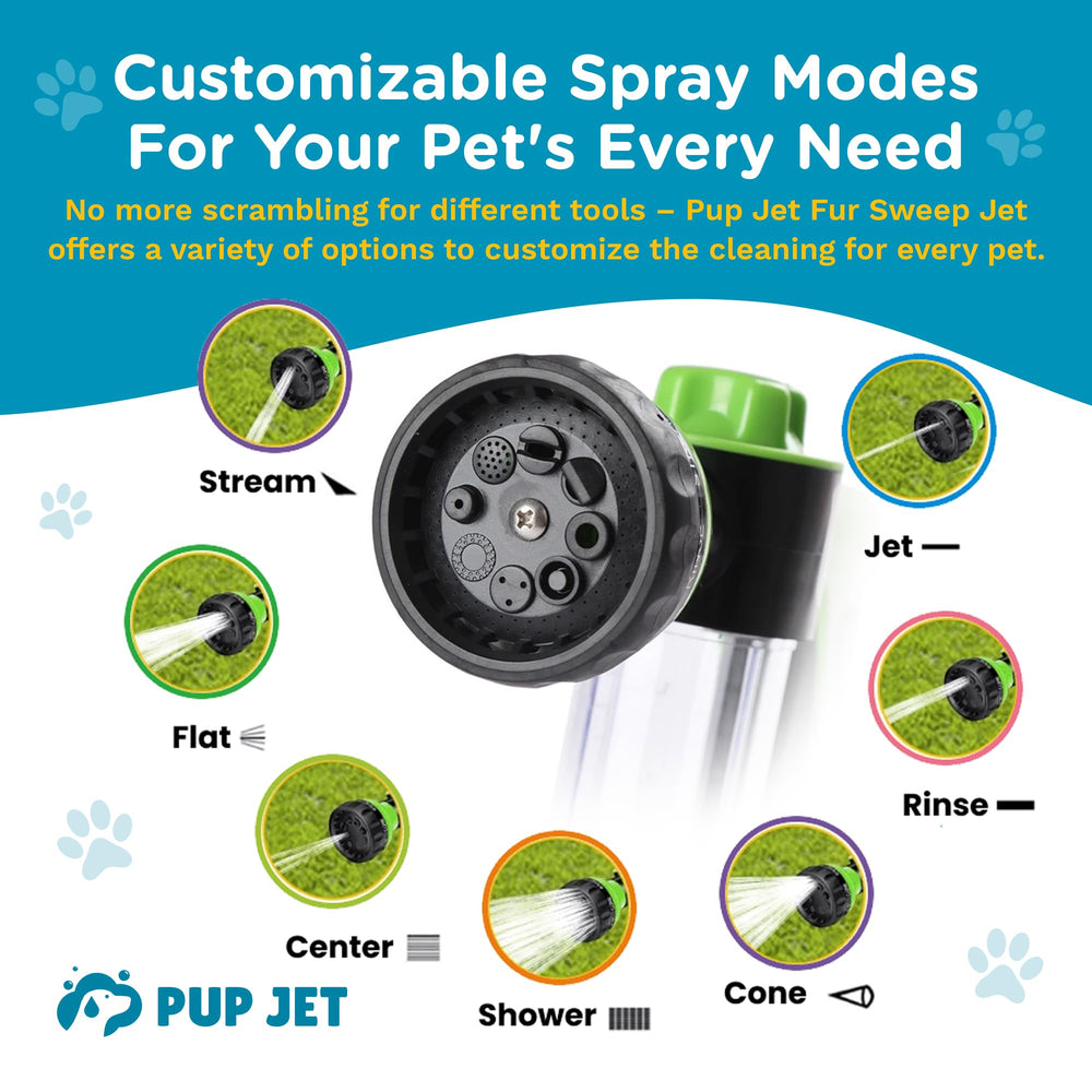 Pup Jet flat spray mode for broad coverage and gentle rinse.