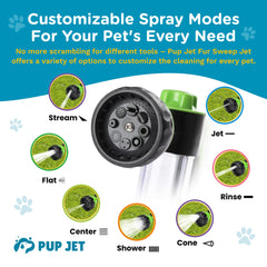 Pup Jet flat spray mode for broad coverage and gentle rinse.