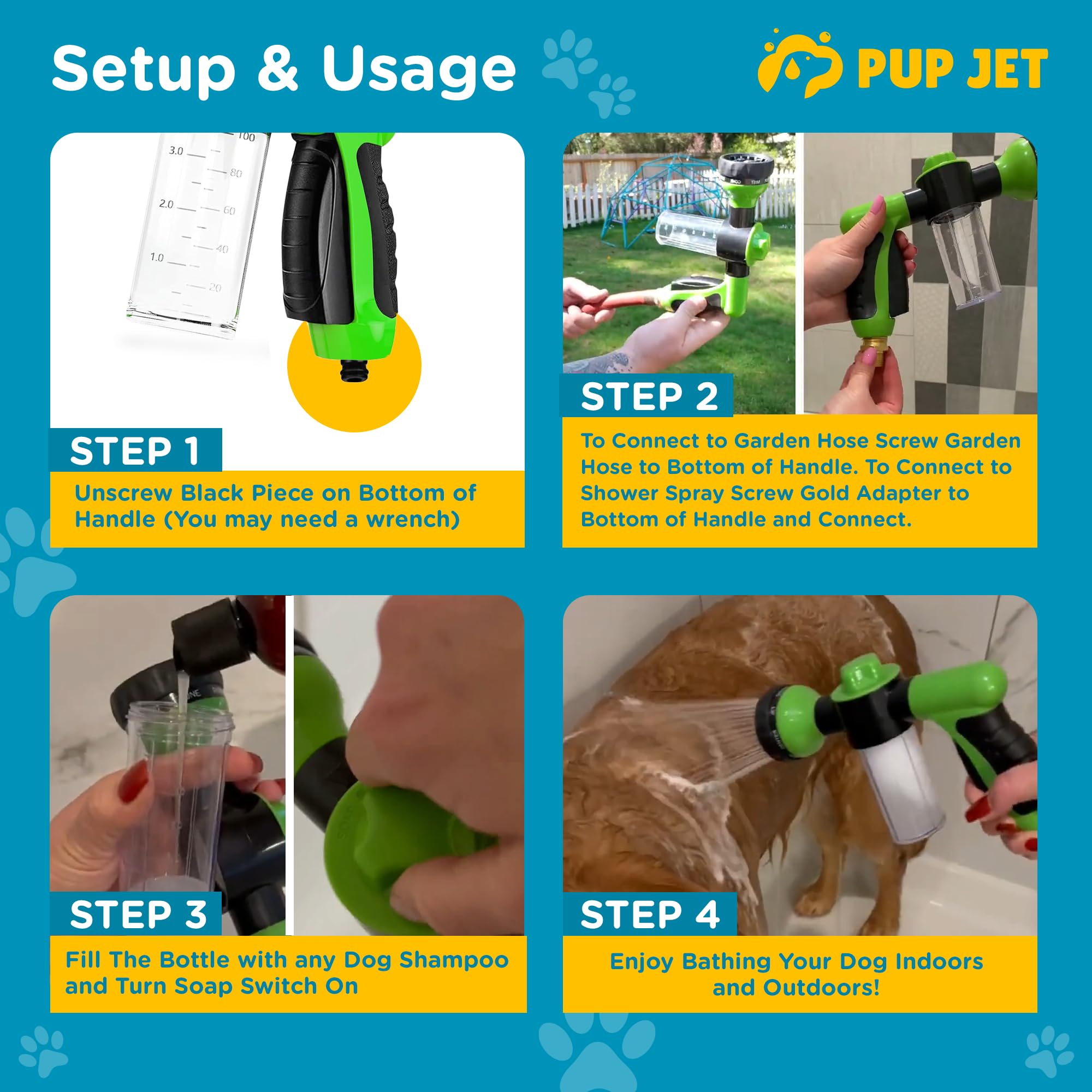 Pup Jet shower mode delivering even water flow for comfortable baths.