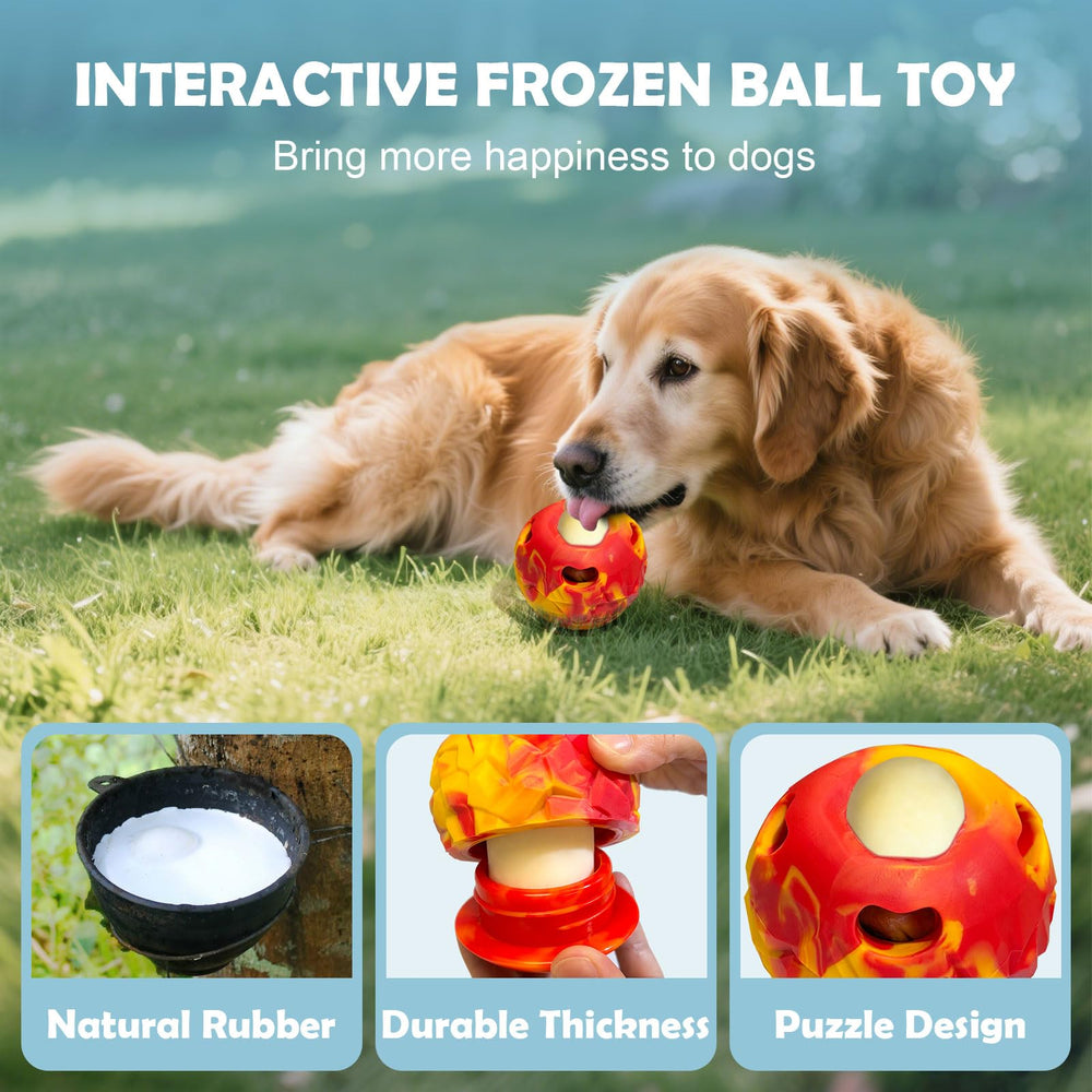Freezeball treat-dispenser dog toy silicone stopper, controls food flow for interactive play