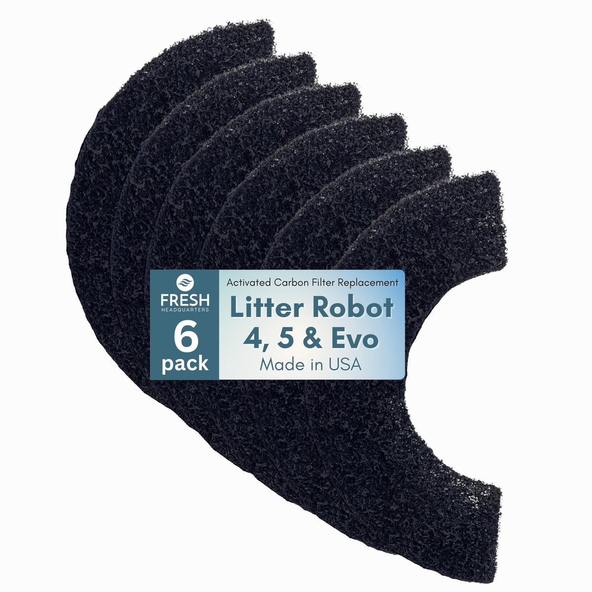 Fresh Headquarters pre-cut activated carbon filter pad for Litter Robot odor control.