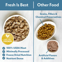 Fresh Is Best freeze-dried chicken chunks ready to rehydrate.