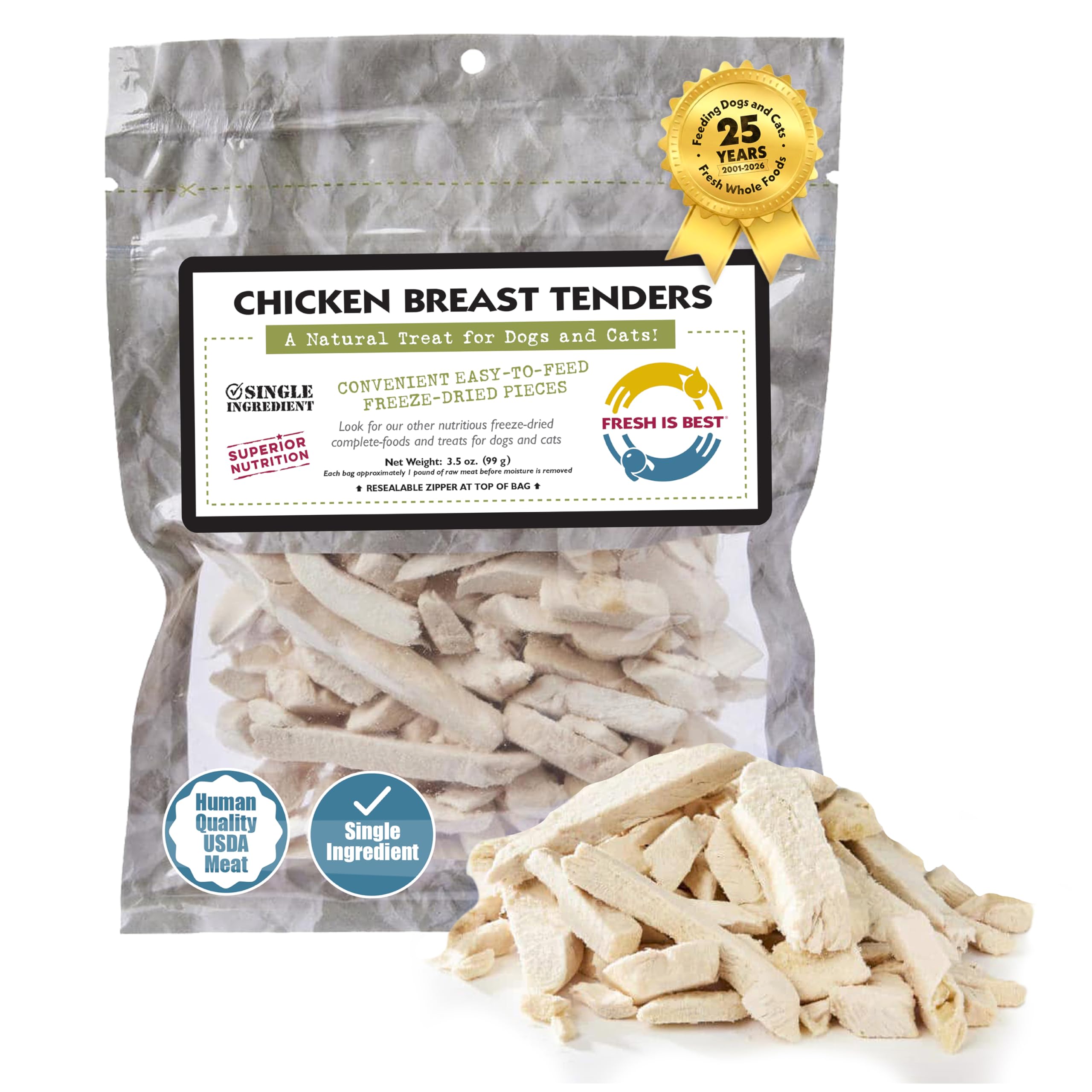 Fresh Is Best freeze-dried dog treats in a sealed package preserving freshness.