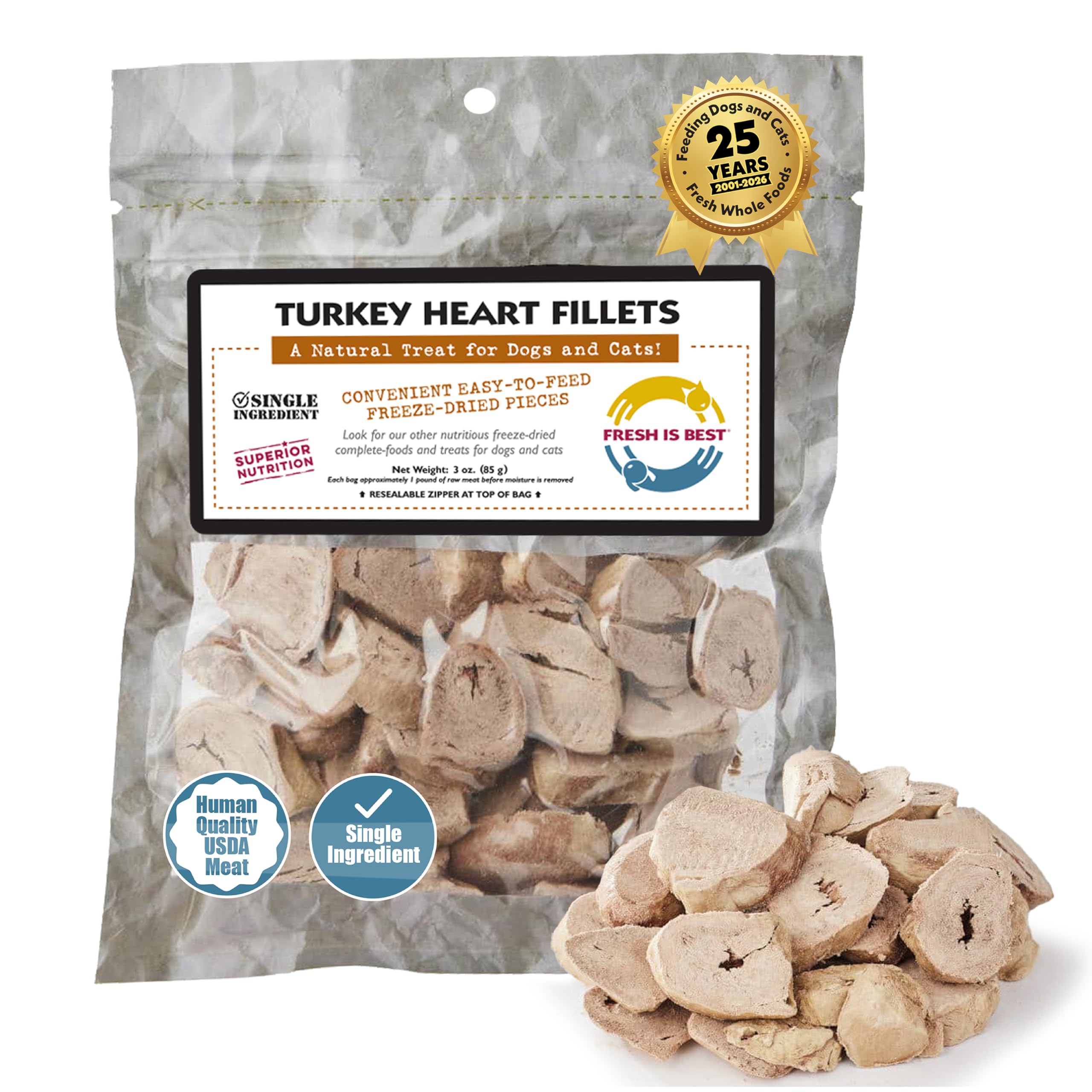 Fresh Is Best Turkey Heart Fillets close-up showing protein-rich treat for dogs.