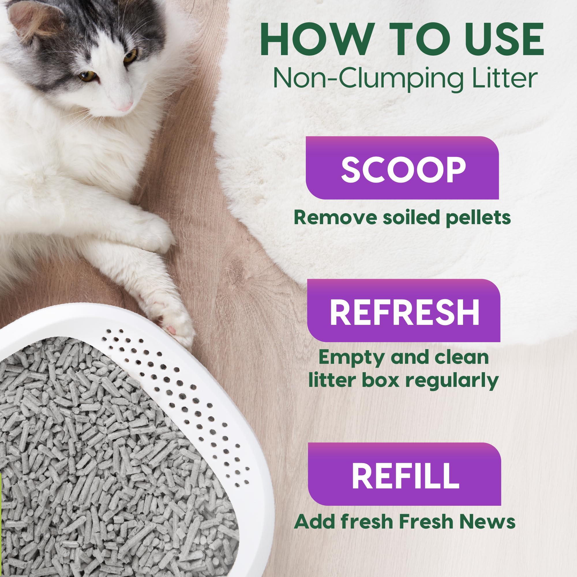 Fresh News 3x absorbent litter technology captures moisture quickly.