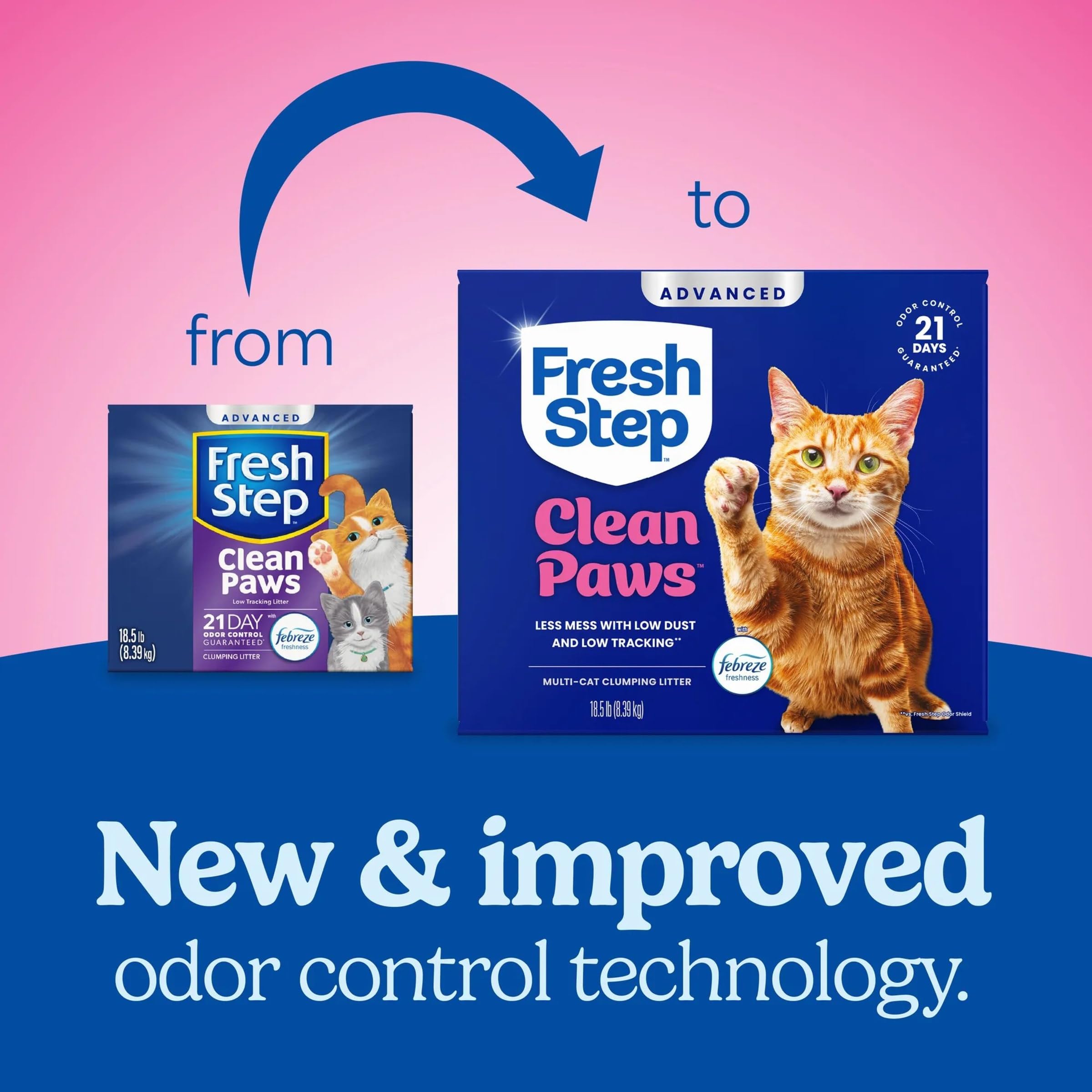 Close-up of low-tracking particles reducing paw mess with Fresh Step litter.