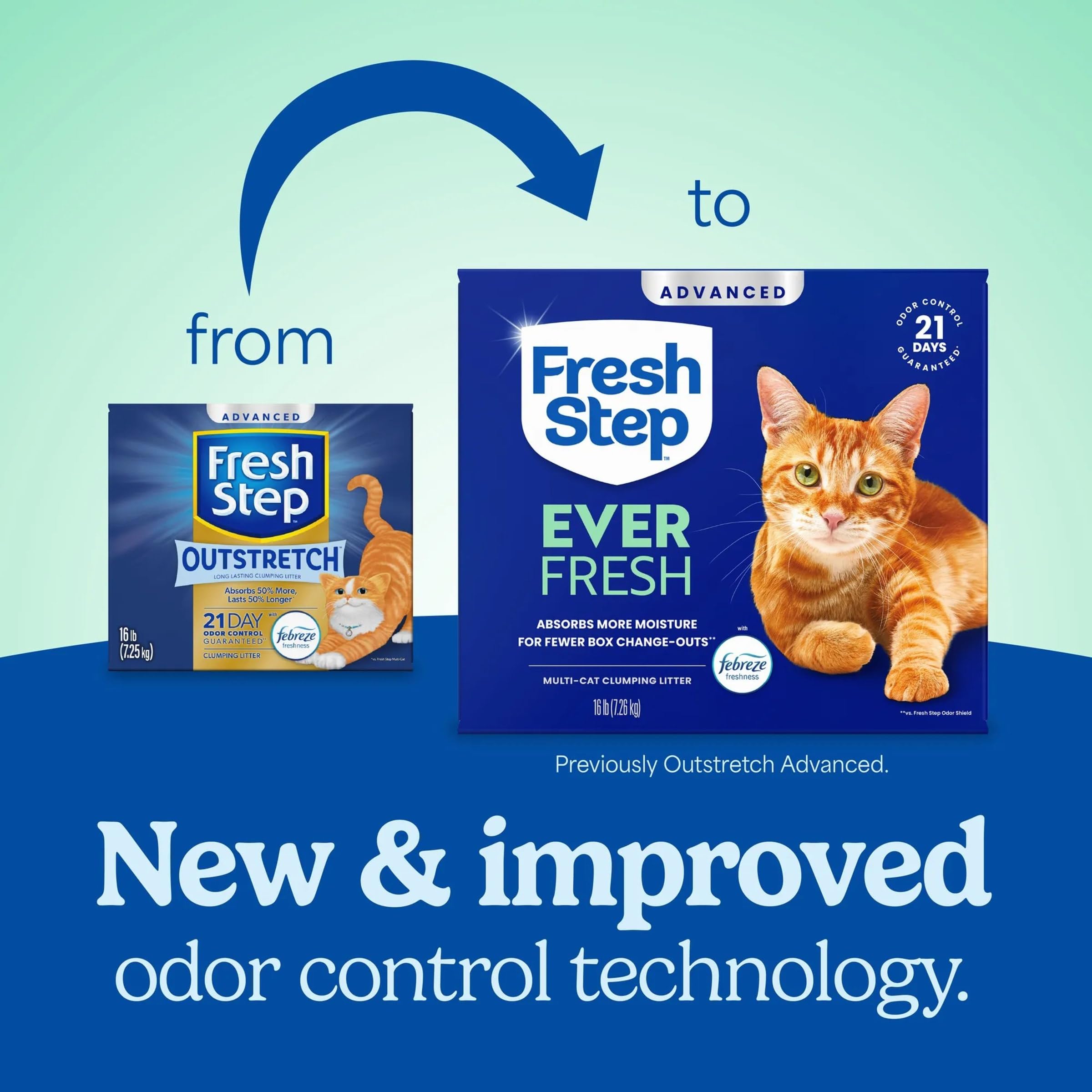Fresh Step Advanced Ever Fresh activated charcoal granules for stronger clumping and cleaner scoops