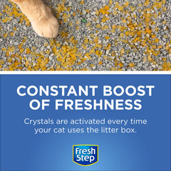 Dry crystal format from Fresh Step designed to stay in the litter area