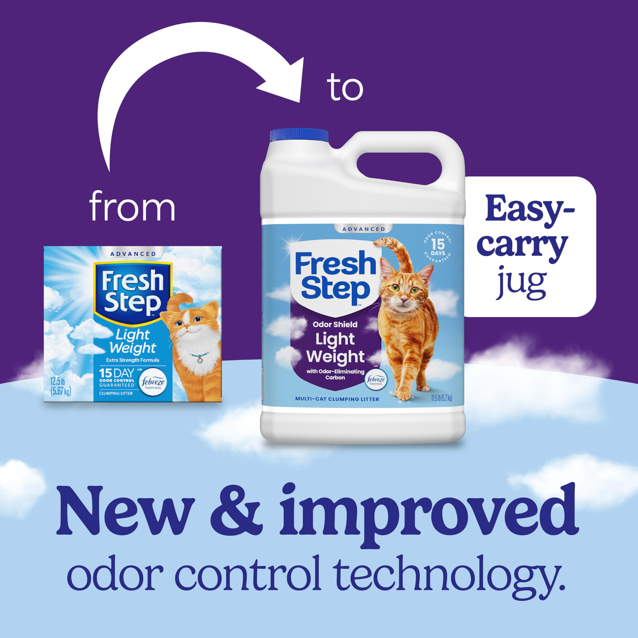 Fresh Step low-dust clumping litter pours smoothly for easy scooping