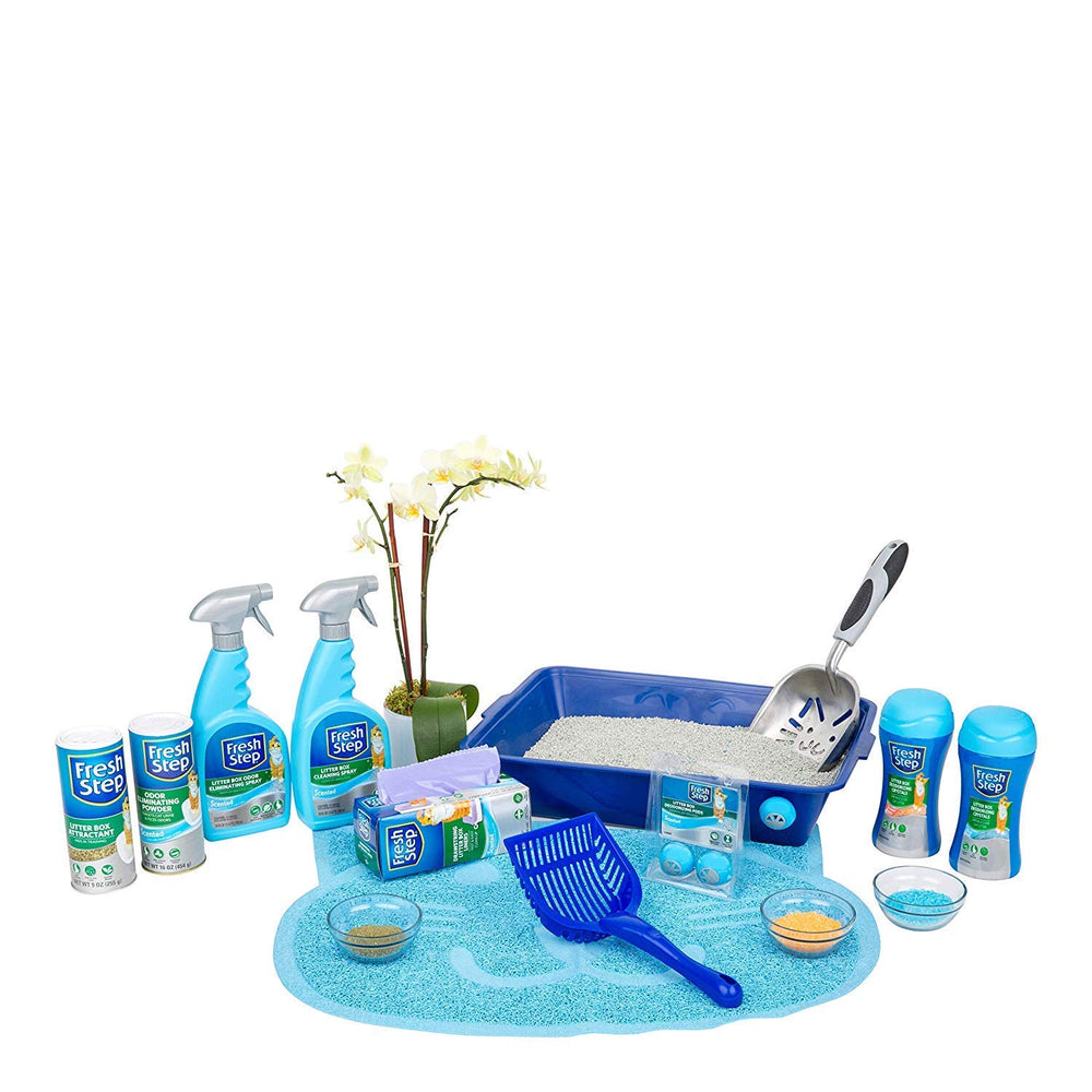 Multi-cat home using Fresh Step deodorizer crystals in busy litter boxes.