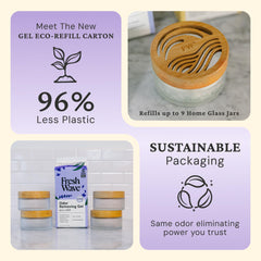 Fresh Wave four empty glass jars set with refill lid demo for easy top-offs