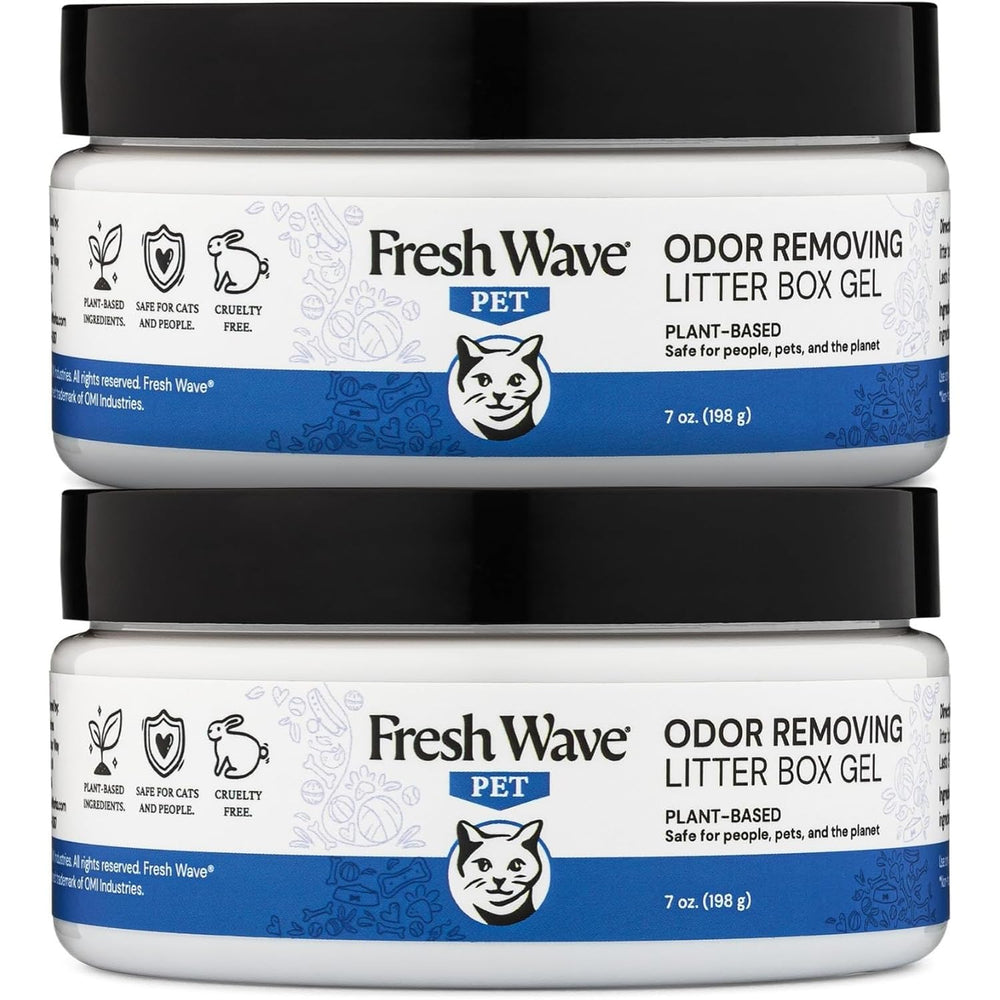 Fresh Wave odor removing litter box gel near the litter box for odor control