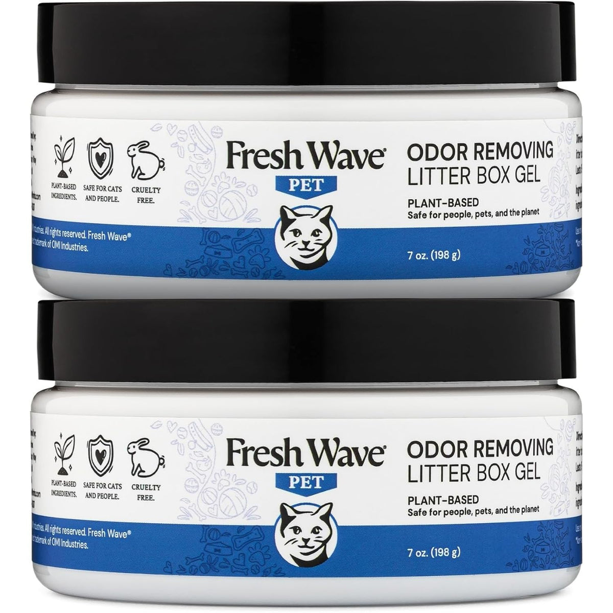 Fresh Wave odor removing litter box gel near the litter box for odor control