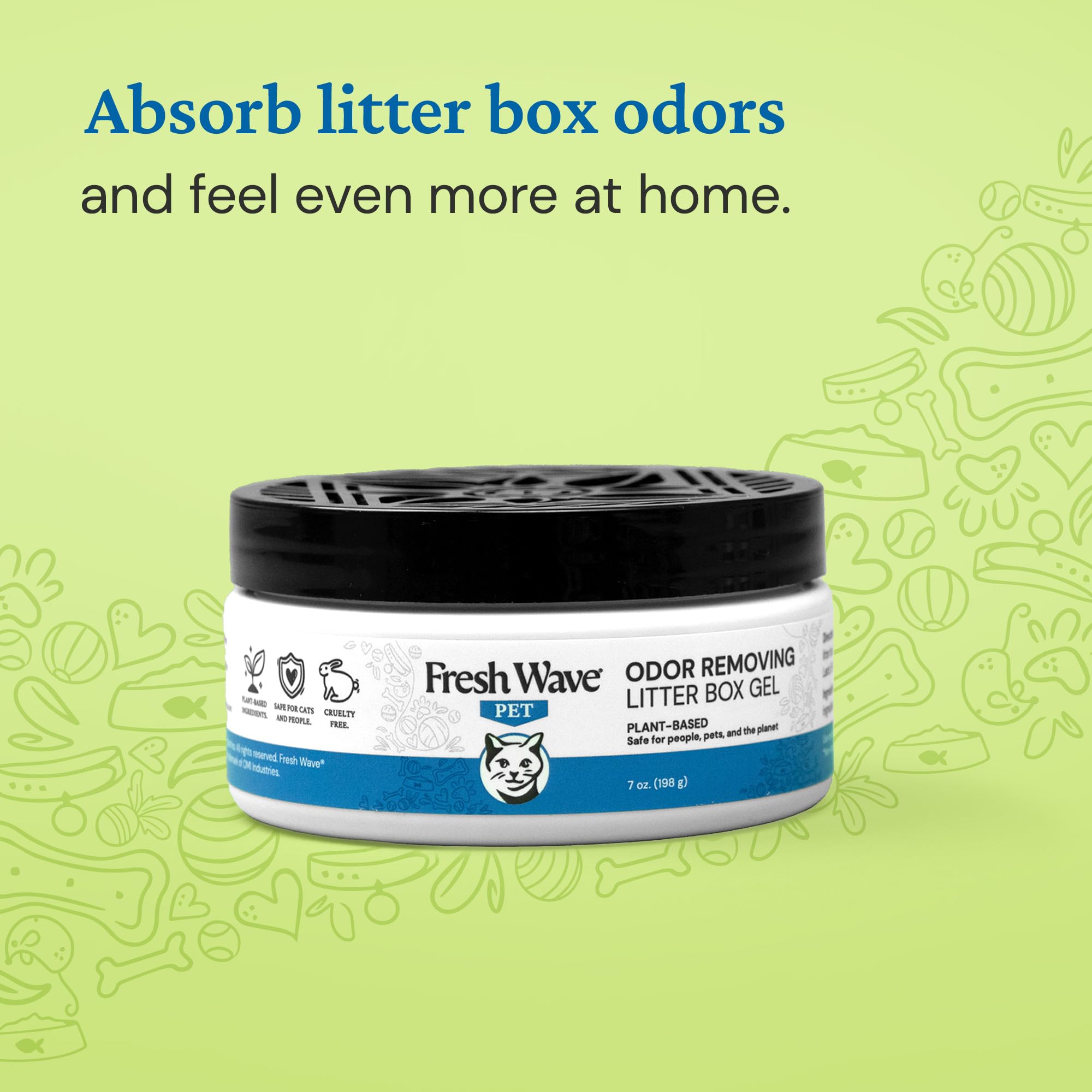 Fresh Wave litter box gel enhances room freshness with safe, plant-based ingredients