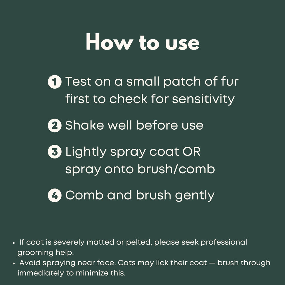 Freshly Bailey detangler spray with refreshing scent keeps cat coat smelling clean.