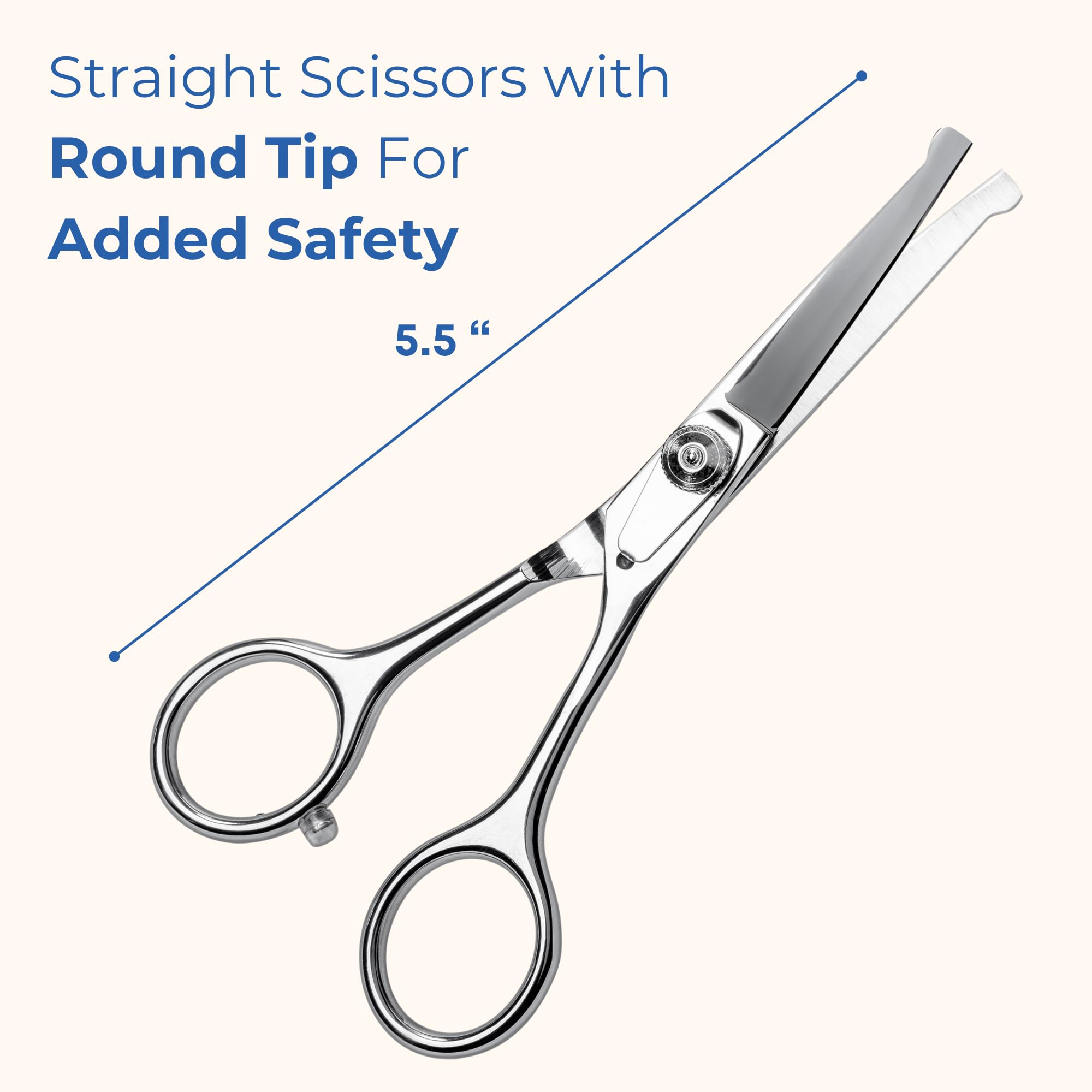 Freshly Bailey curved grooming scissors for precise shaping and gentle mat trimming.