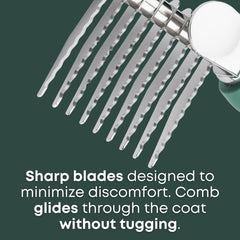 Freshly Bailey dematting comb features ergonomic grip for safe grooming