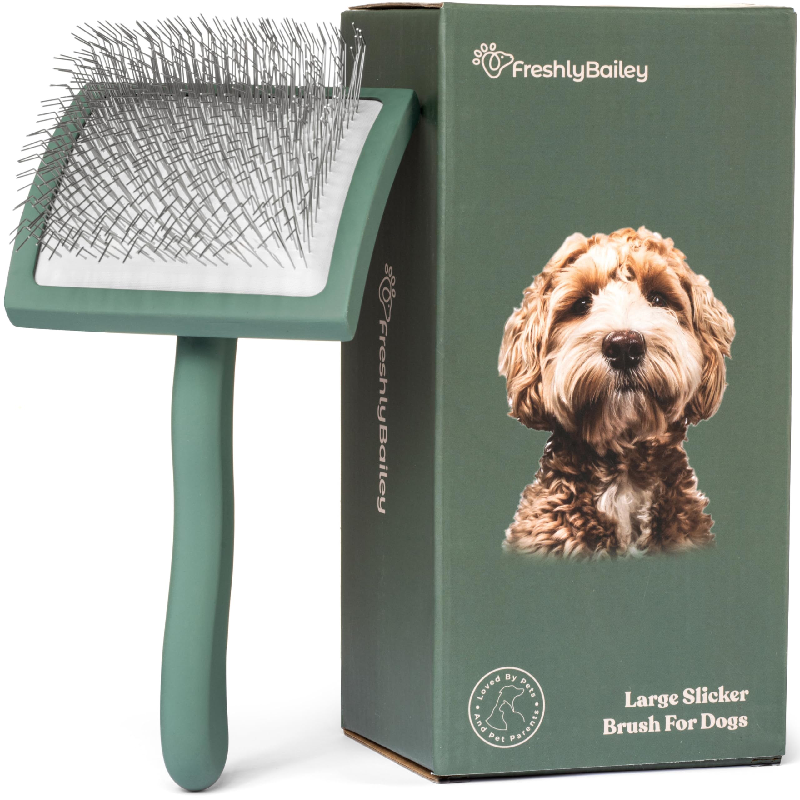 Freshly Bailey Doodle Brush full product shot for easy grooming on doodle coats