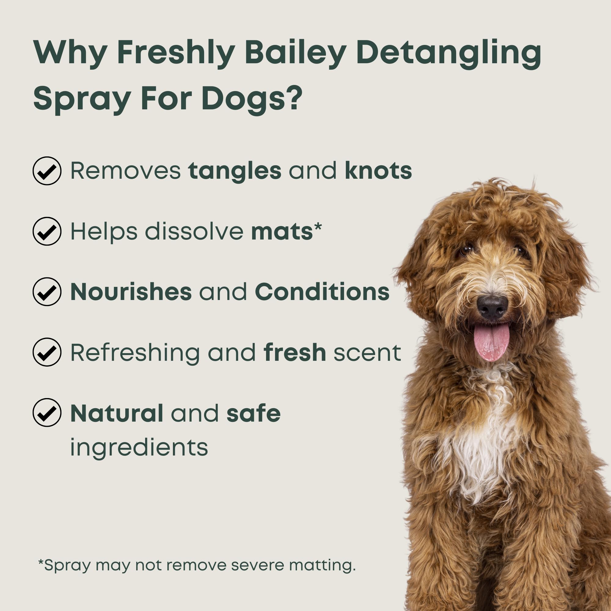 Freshly Bailey Doodle Detangler leave-in application eases detangling between baths.