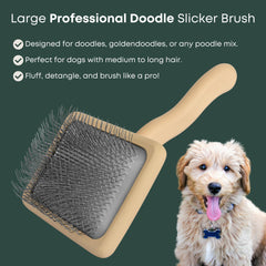 Freshly Bailey Doodle Slicker Brush angled head enables thorough detangling.