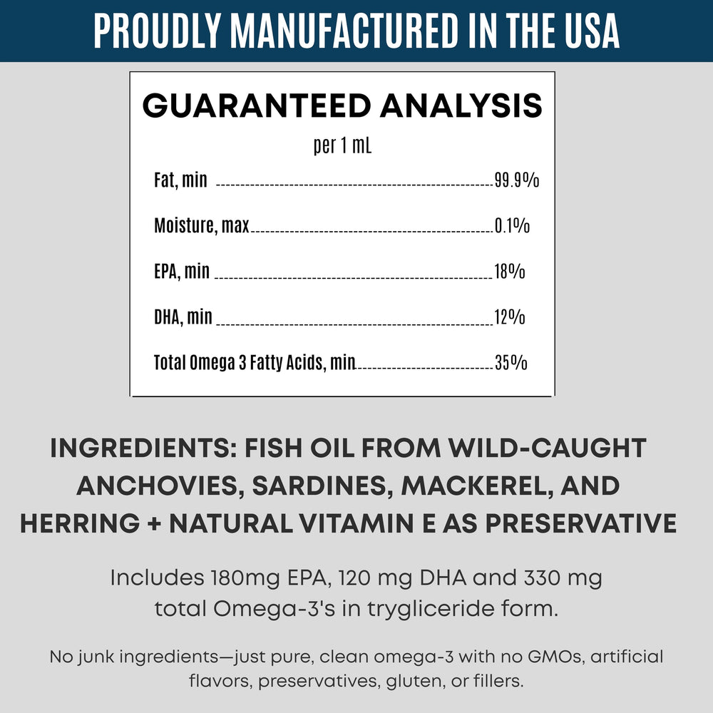 Freshly Bailey Omega-3 Cat bottle close-up emphasizing purity and human-grade standards.