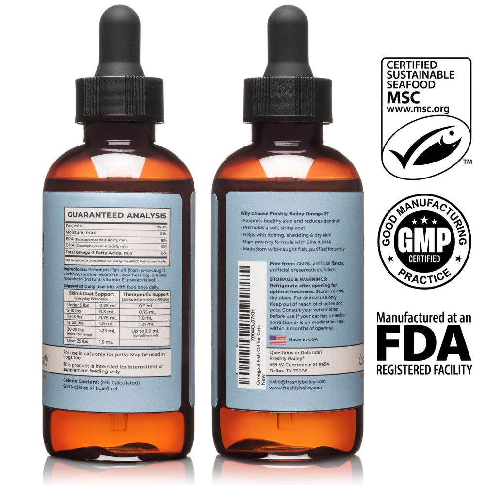 Freshly Bailey Omega-3 Cat serving routine supports daily joint and coat care.